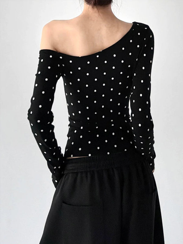 Polka-Dot Off-Shoulder Long-Sleeve T-Shirt - COPPING THREADS - CT ORIGINALS
