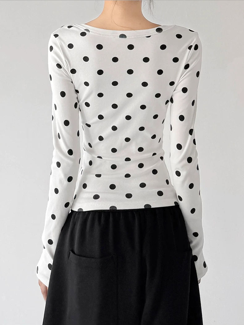 Polka-Dot Scoop-Neck Long-Sleeve T-Shirt - COPPING THREADS - CT ORIGINALS