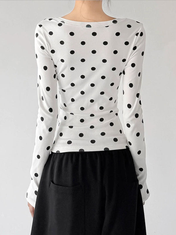 Polka-Dot Scoop-Neck Long-Sleeve T-Shirt - COPPING THREADS - CT ORIGINALS