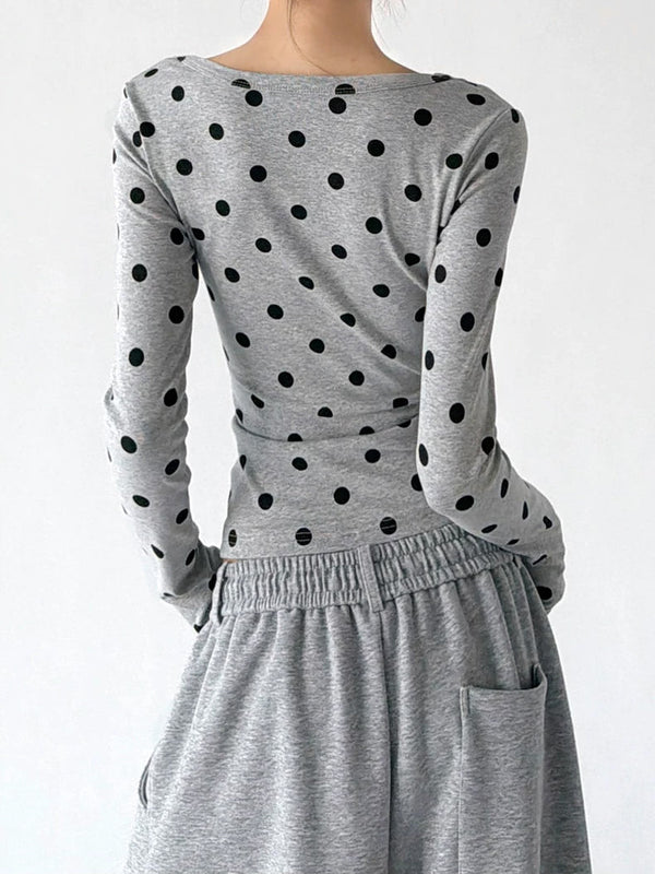 Polka-Dot Scoop-Neck Long-Sleeve T-Shirt - COPPING THREADS - CT ORIGINALS