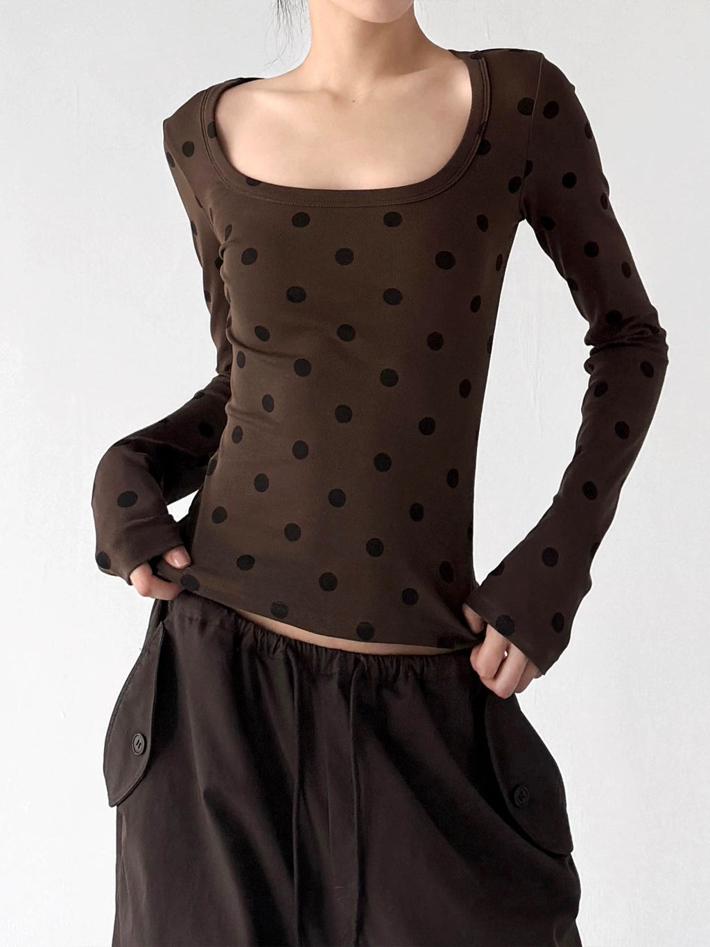 Polka-Dot Scoop-Neck Long-Sleeve T-Shirt - COPPING THREADS - CT ORIGINALS