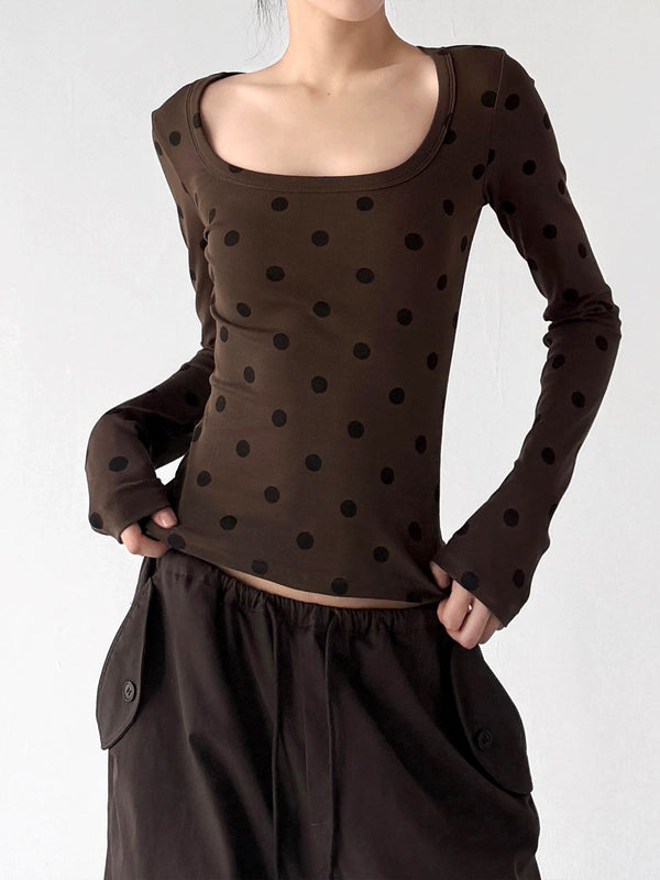 Polka-Dot Scoop-Neck Long-Sleeve T-Shirt - COPPING THREADS - CT ORIGINALS