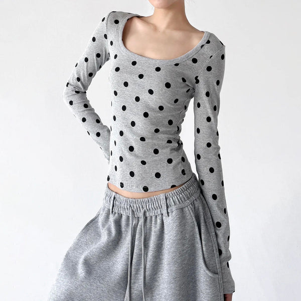 Polka-Dot Scoop-Neck Long-Sleeve T-Shirt - COPPING THREADS - CT ORIGINALS