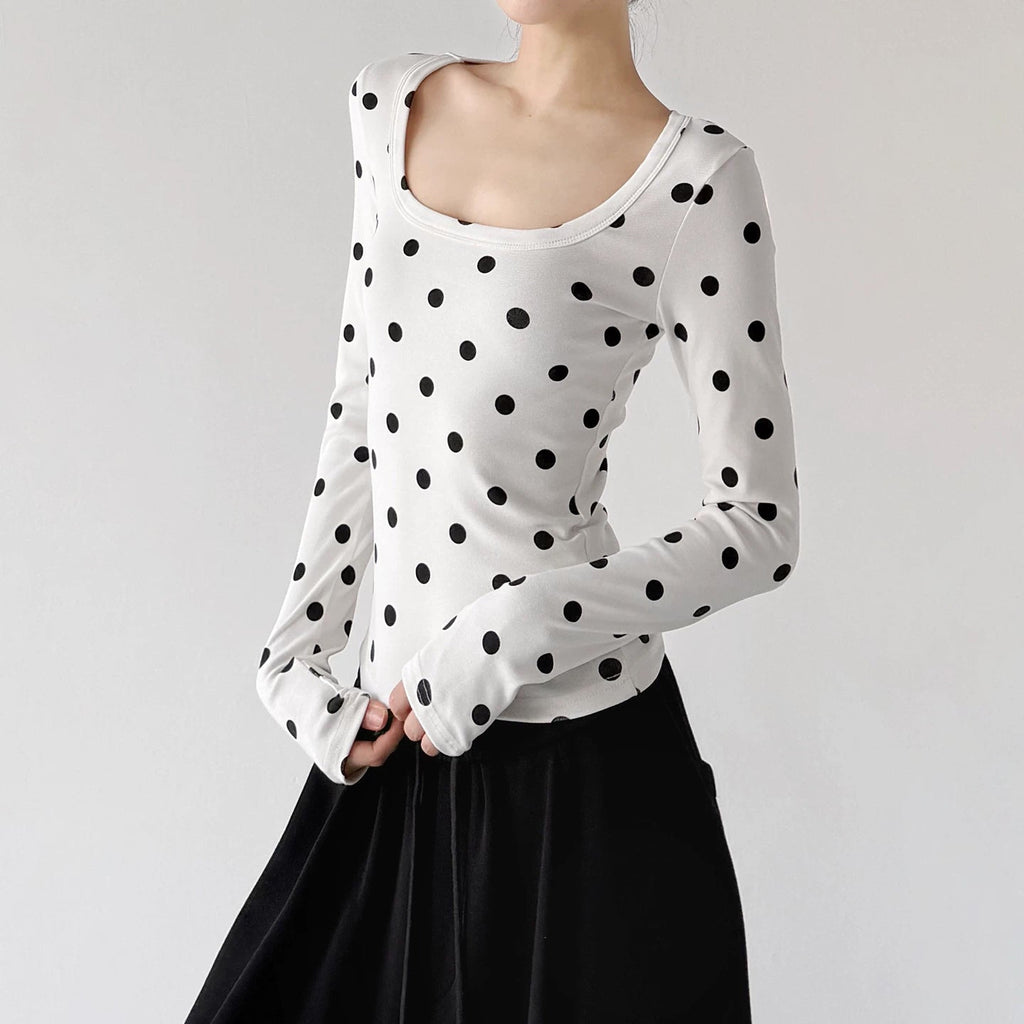 Polka-Dot Scoop-Neck Long-Sleeve T-Shirt - COPPING THREADS - CT ORIGINALS