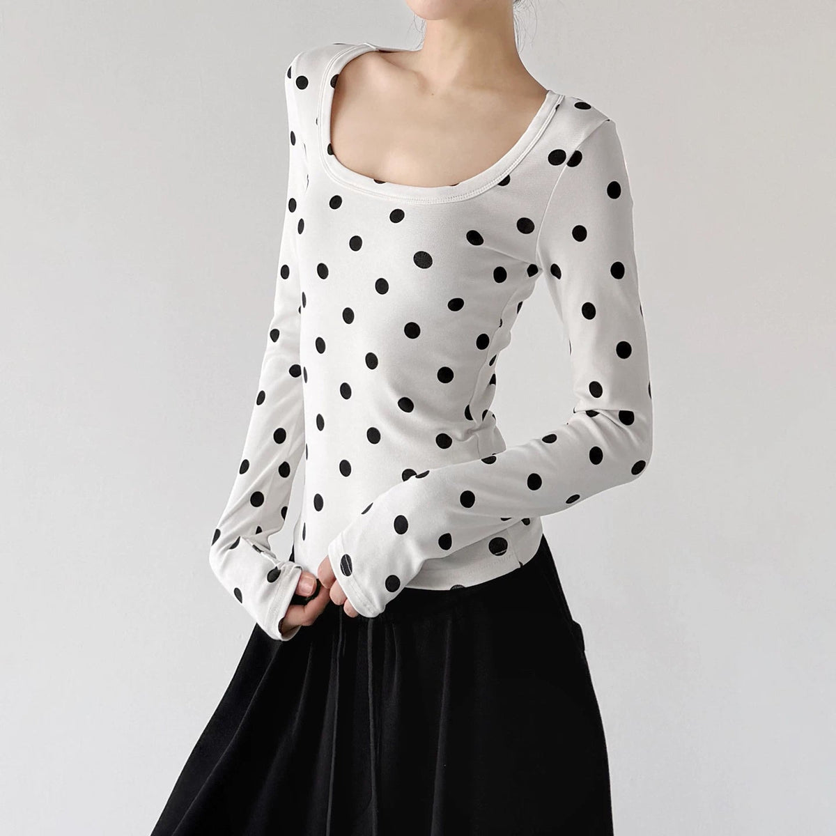 Polka-Dot Scoop-Neck Long-Sleeve T-Shirt - COPPING THREADS - CT ORIGINALS