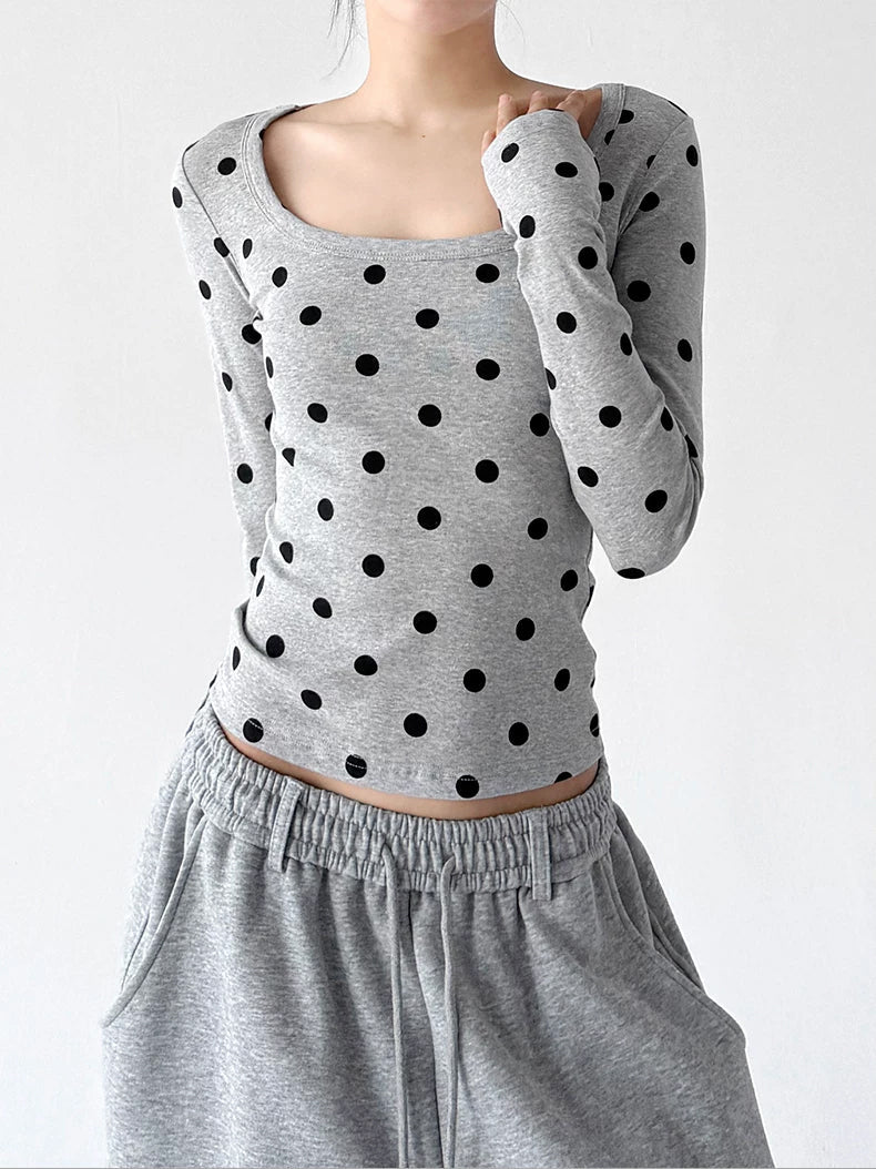 Polka-Dot Scoop-Neck Long-Sleeve T-Shirt - COPPING THREADS - CT ORIGINALS