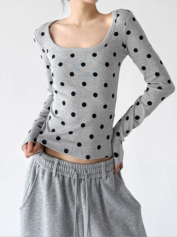 Polka-Dot Scoop-Neck Long-Sleeve T-Shirt - COPPING THREADS - CT ORIGINALS