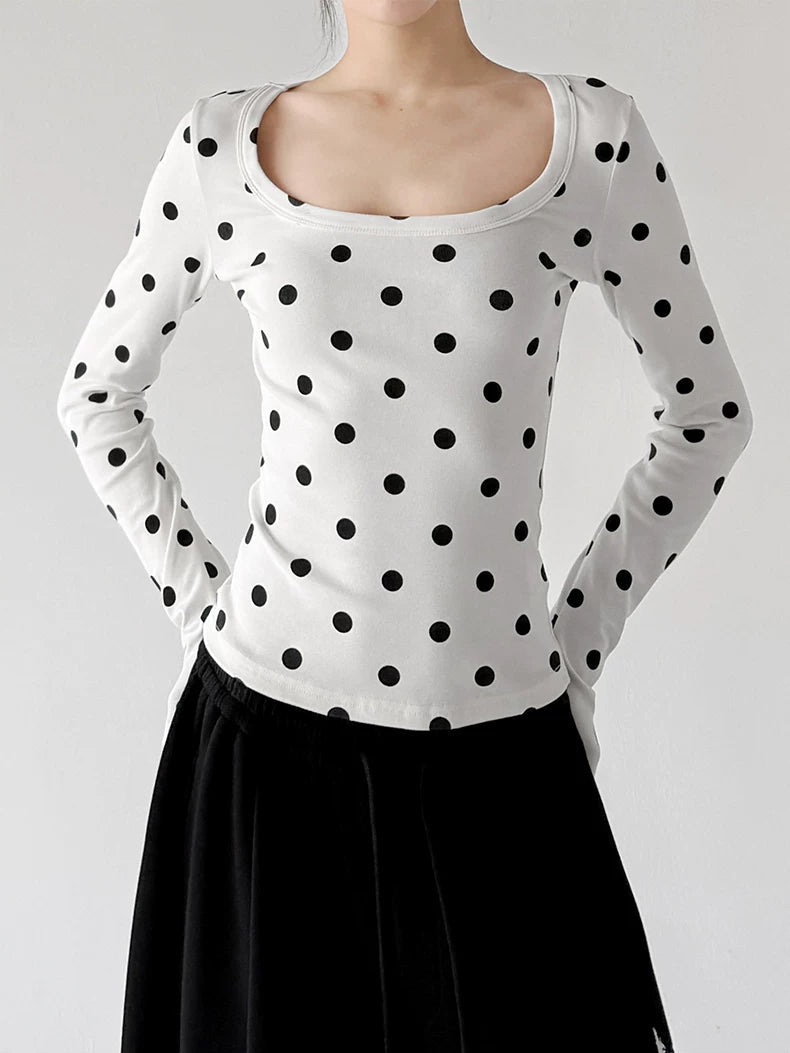 Polka-Dot Scoop-Neck Long-Sleeve T-Shirt - COPPING THREADS - CT ORIGINALS