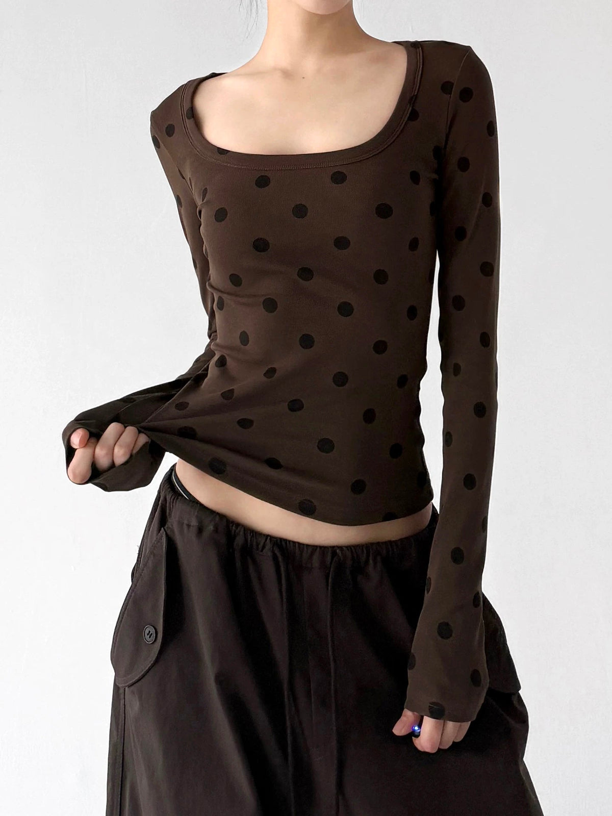 Polka-Dot Scoop-Neck Long-Sleeve T-Shirt - COPPING THREADS - CT ORIGINALS