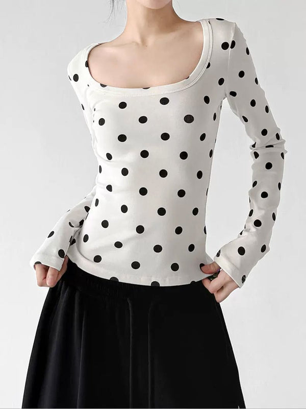 Polka-Dot Scoop-Neck Long-Sleeve T-Shirt - COPPING THREADS - CT ORIGINALS