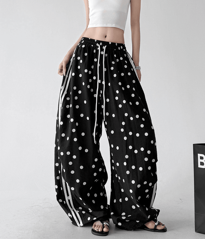 Polka Dot Side Stripe Wide Leg Pants - CT66177