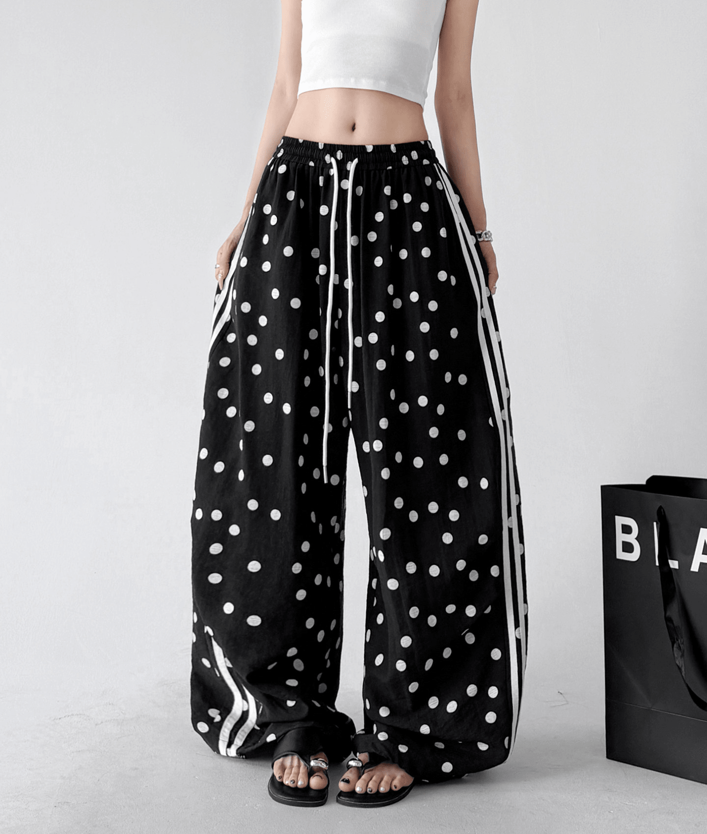 Polka Dot Side Stripe Wide Leg Pants - CT66177 - COPPING THREADS - CT Select