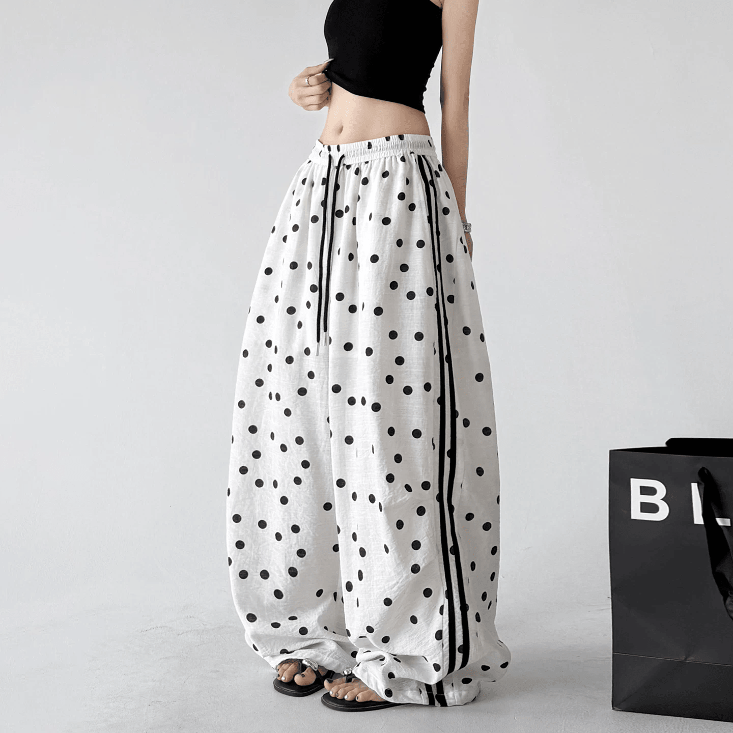 Polka Dot Side Stripe Wide Leg Pants - CT66177 - COPPING THREADS - CT Select