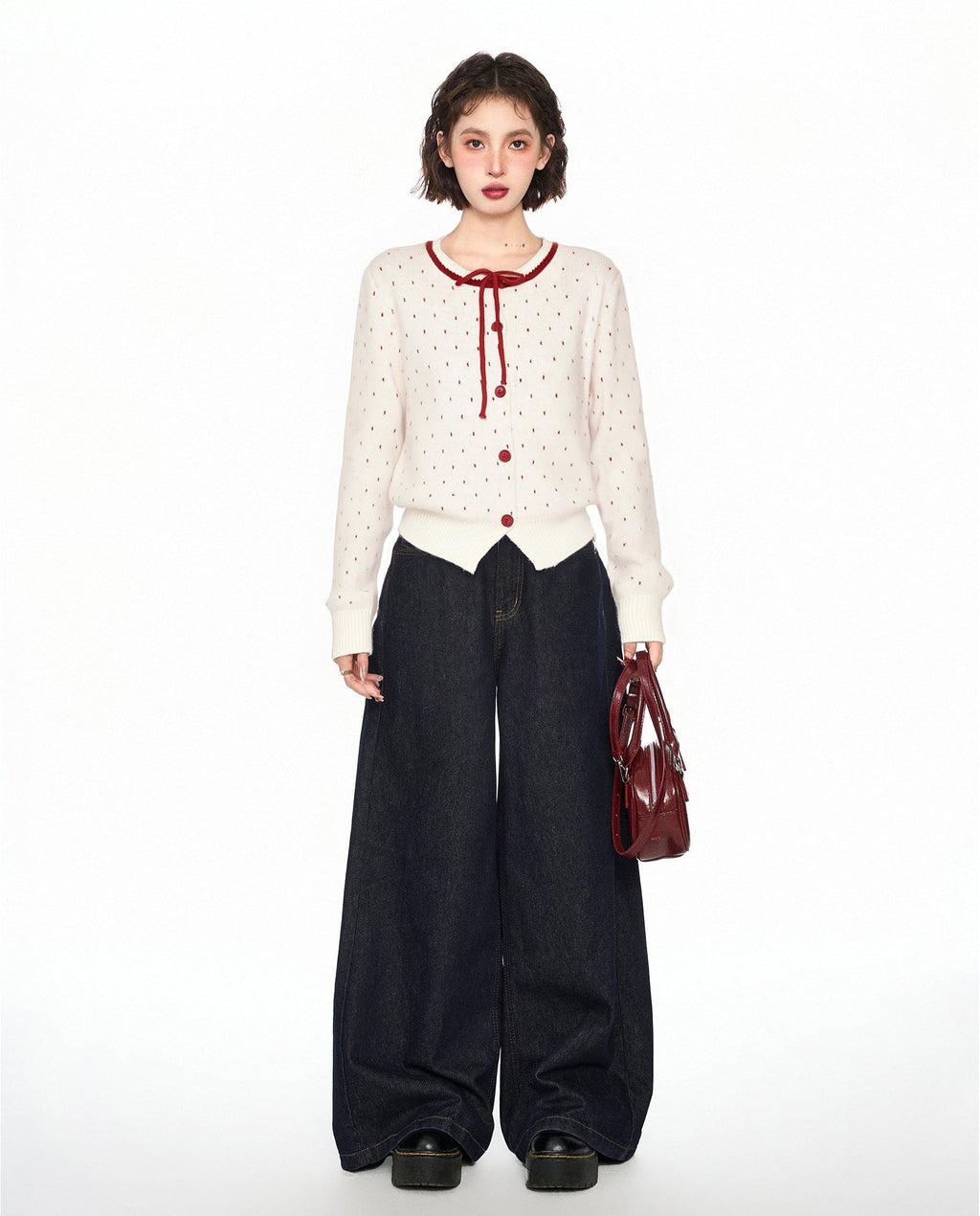 Polka Dot Tie Bow Round Neck Knit Sweater - COPPING THREADS - CT Select