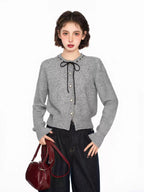 Polka Dot Tie Bow Round Neck Knit Sweater - COPPING THREADS - CT Select