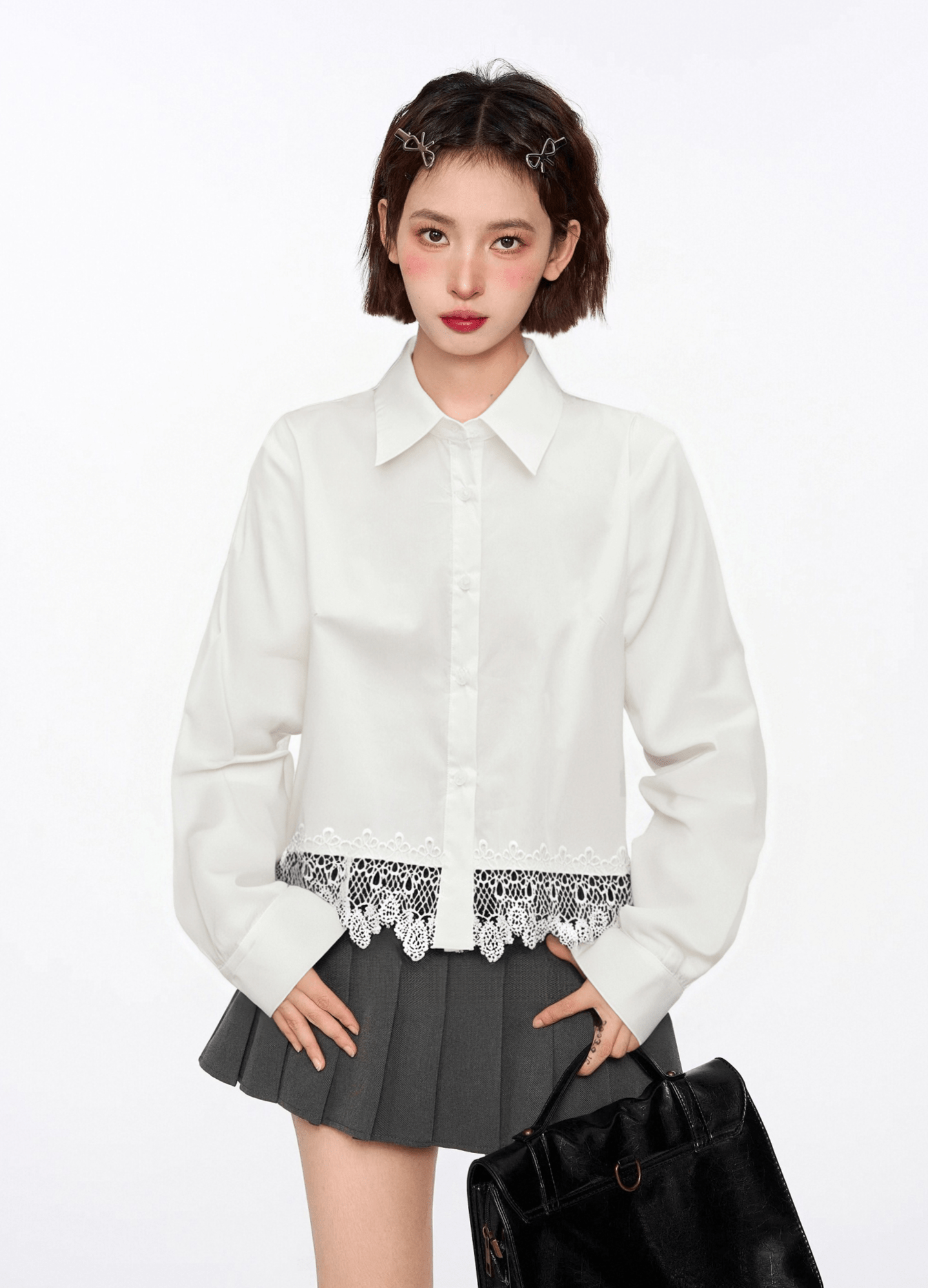 Polo Collar Contrast Lace - Up Long Sleeve Shirt - COPPING THREADS - CT Select Main image