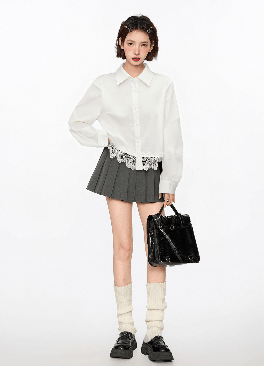 Polo Collar Contrast Lace - Up Long Sleeve Shirt - COPPING THREADS - CT Select