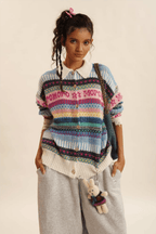 Polo Neck Colorful Stripe Fair Isle Knit Cardigan - COPPING THREADS - MOROMORO