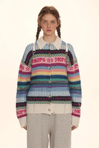 Polo Neck Colorful Stripe Fair Isle Knit Cardigan - COPPING THREADS - MOROMORO