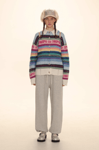 Polo Neck Colorful Stripe Fair Isle Knit Cardigan - COPPING THREADS - MOROMORO