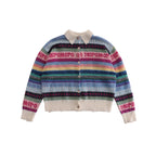 Polo Neck Colorful Stripe Fair Isle Knit Cardigan - COPPING THREADS - MOROMORO