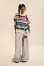 Polo Neck Colorful Stripe Fair Isle Knit Cardigan - COPPING THREADS - MOROMORO