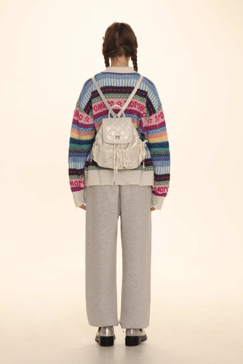 Polo Neck Colorful Stripe Fair Isle Knit Cardigan - COPPING THREADS - MOROMORO