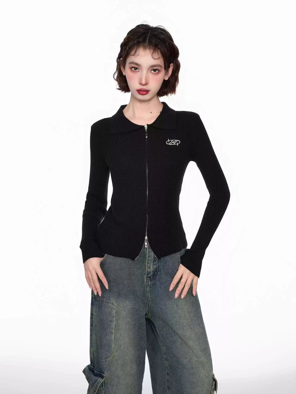 Polo Neck Double Zipper Long Sleeve Knit Sweater - COPPING THREADS - CT Select