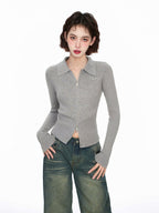 Polo Neck Double Zipper Long Sleeve Knit Sweater - COPPING THREADS - CT Select