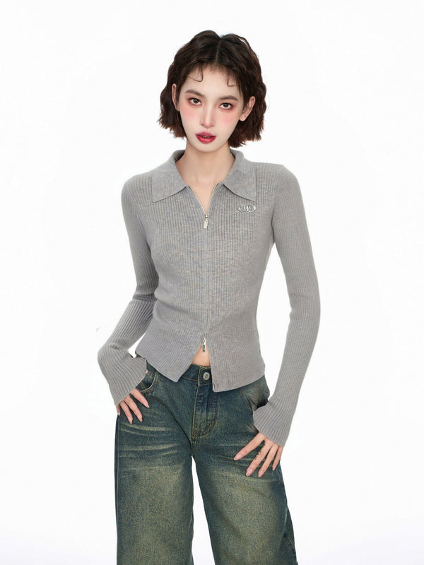 Polo Neck Double Zipper Long Sleeve Knit Sweater - COPPING THREADS - CT Select