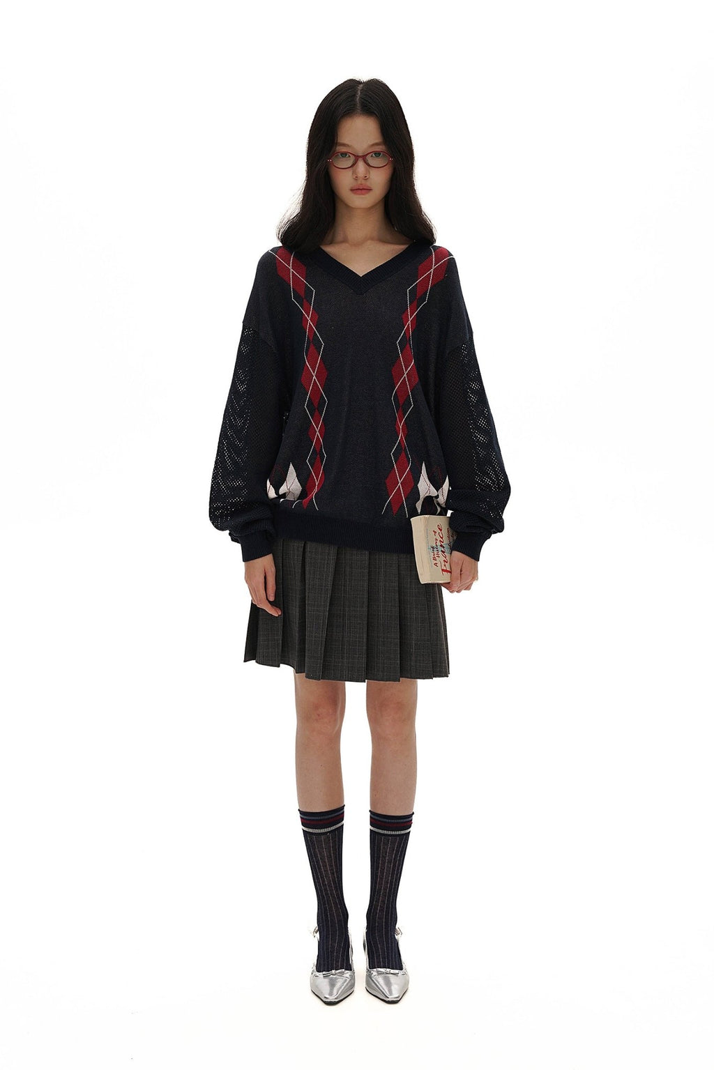 Preppy Diamond Pattern Knit Sweater - COPPING THREADS - MOROMORO