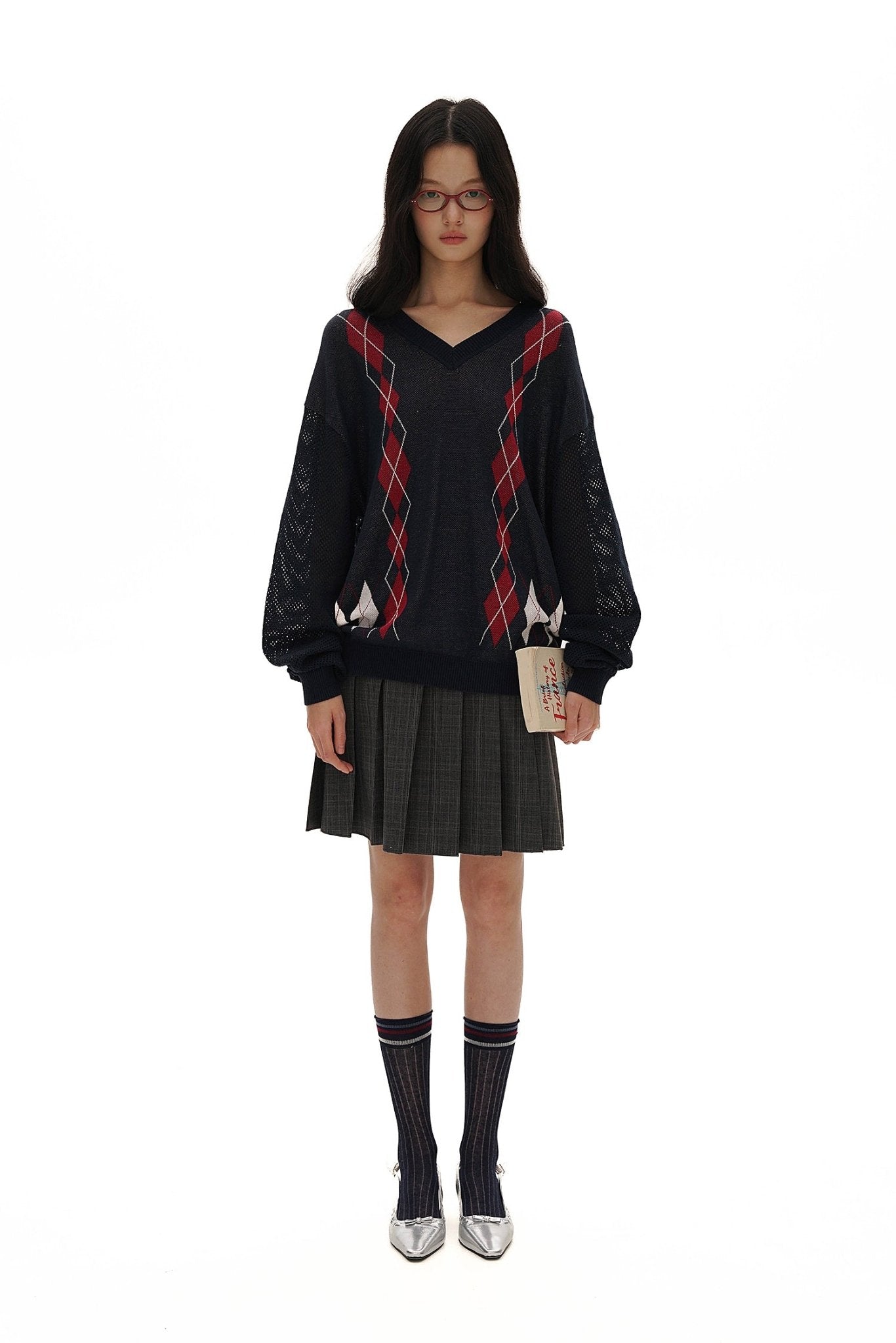 Preppy Diamond Pattern Knit Sweater - COPPING THREADS - MOROMORO