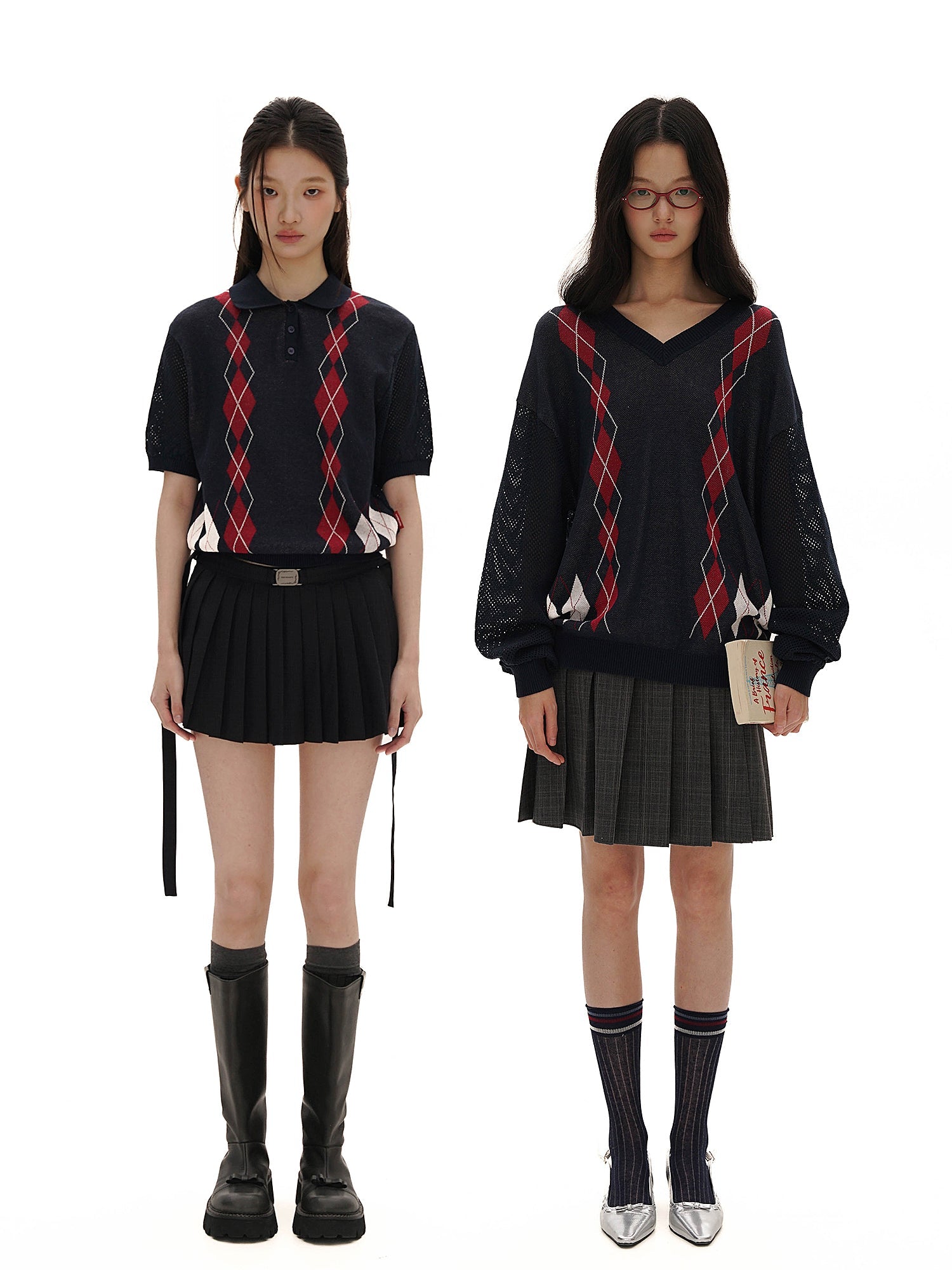 Preppy Diamond Pattern Knit Sweater - COPPING THREADS - MOROMORO