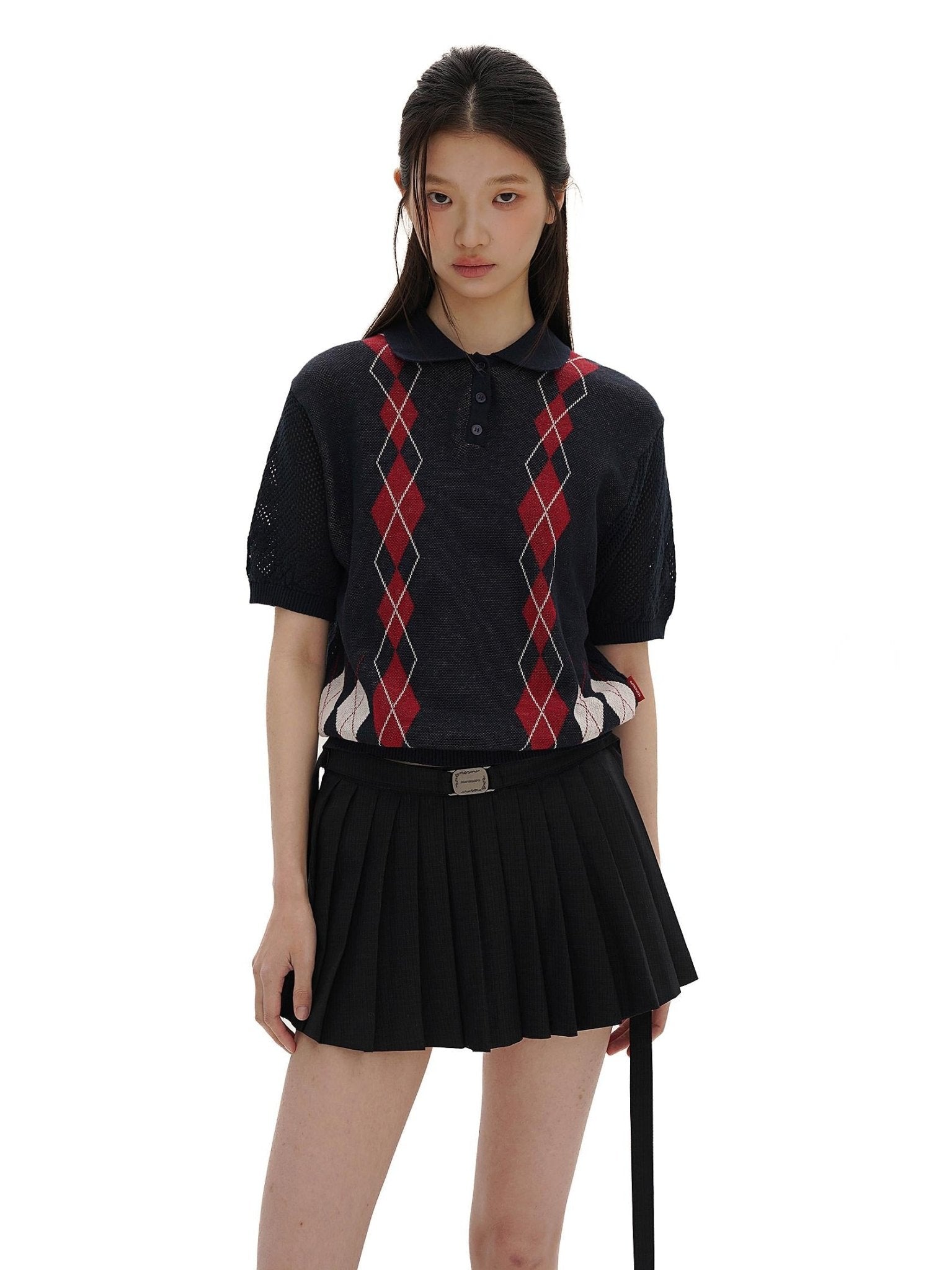 Preppy Diamond Pattern Knit Sweater - COPPING THREADS - MOROMORO Hauptbild