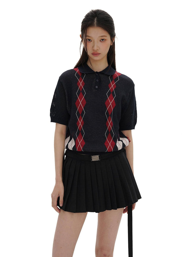 Preppy Diamond Pattern Knit Sweater - COPPING THREADS - MOROMORO Hover Image
