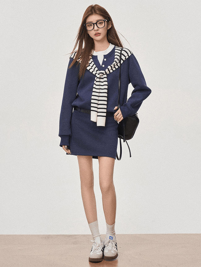 Preppy Oversized Sweatshirt Dress - COPPING THREADS - WES1 Hover Image
