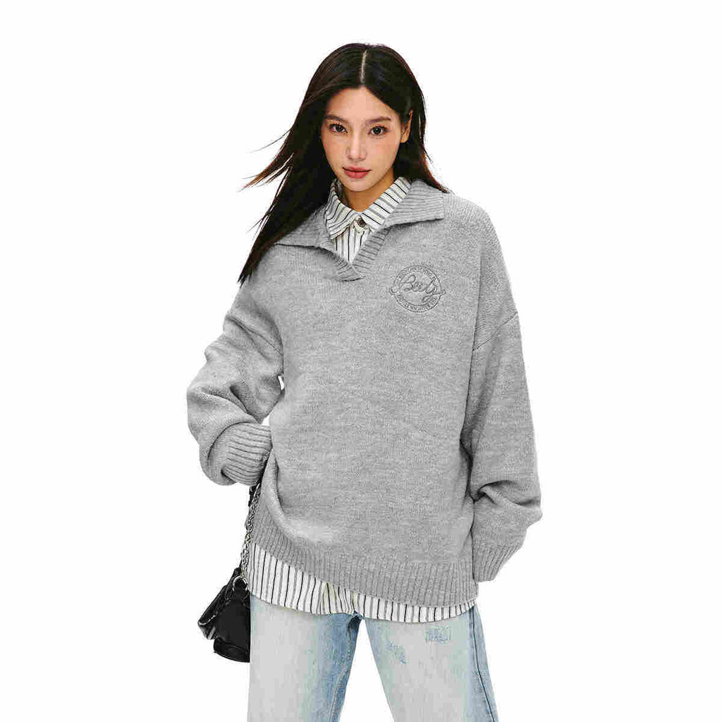 Preppy Style Collared Knit Sweater - COPPING THREADS - CT Select