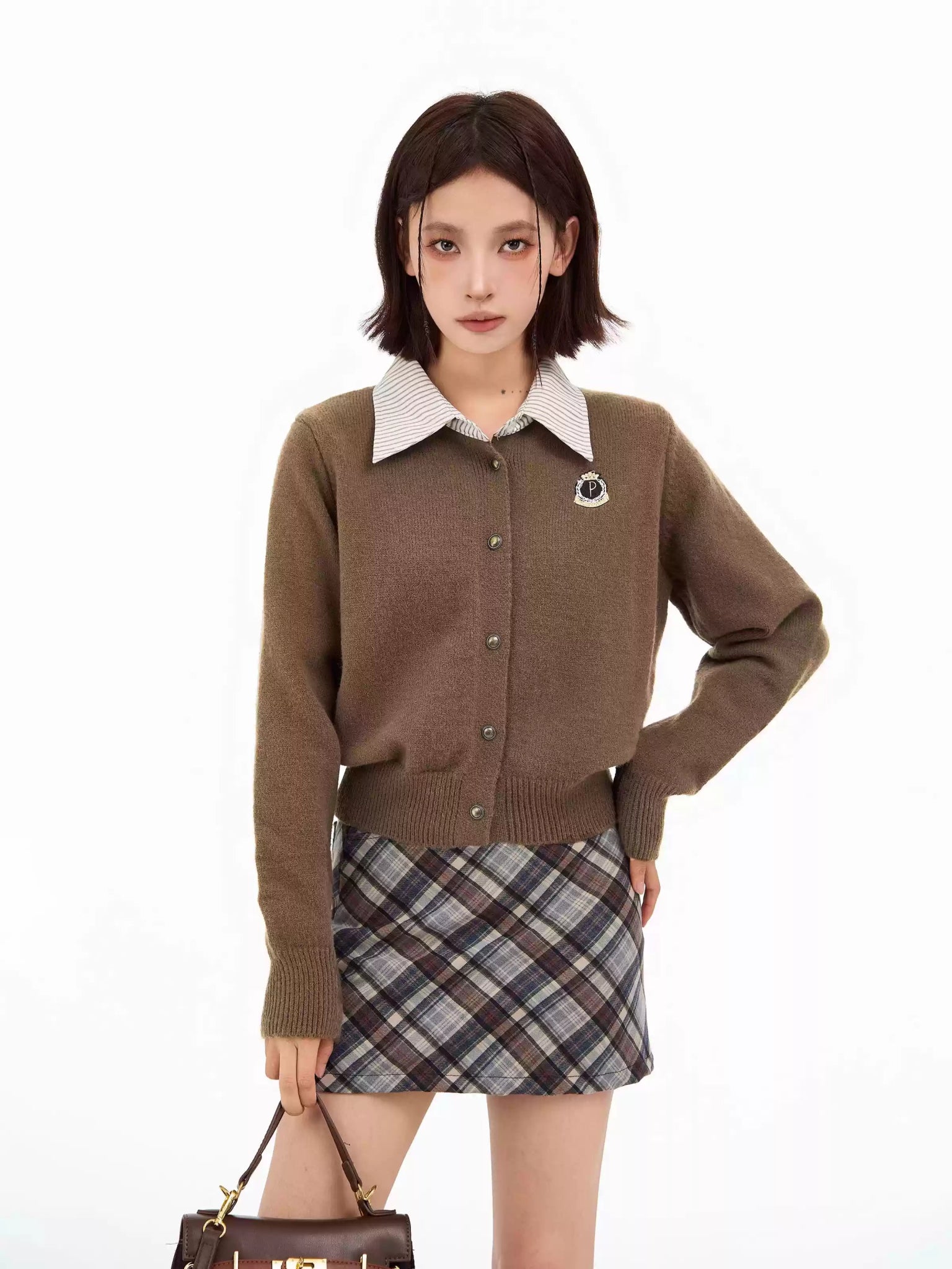 Preppy Style Layered Polo Collar Knit Cardigan - COPPING THREADS - CT Select