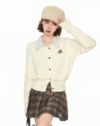 Preppy Style Layered Polo Collar Knit Cardigan - COPPING THREADS - CT Select