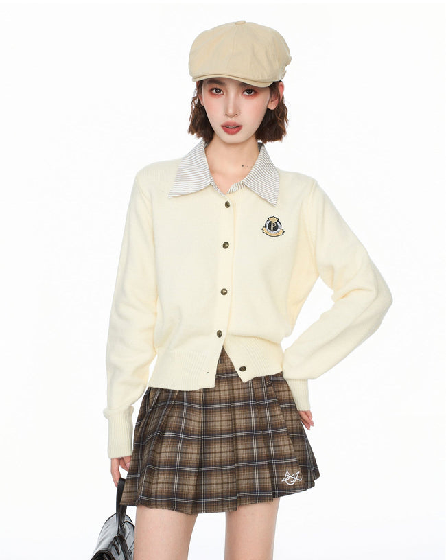 Preppy Style Layered Polo Collar Knit Cardigan - COPPING THREADS - CT Select Hover Image