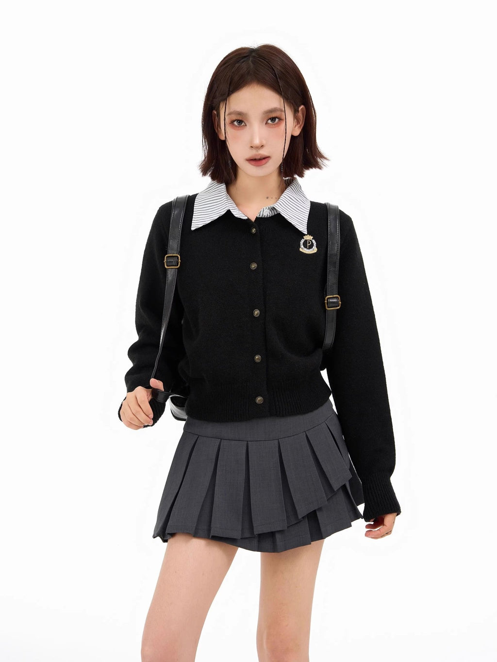 Preppy Style Layered Polo Collar Knit Cardigan - COPPING THREADS - CT Select