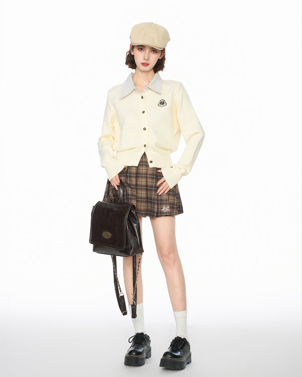 Preppy Style Layered Polo Collar Knit Cardigan - COPPING THREADS - CT Select