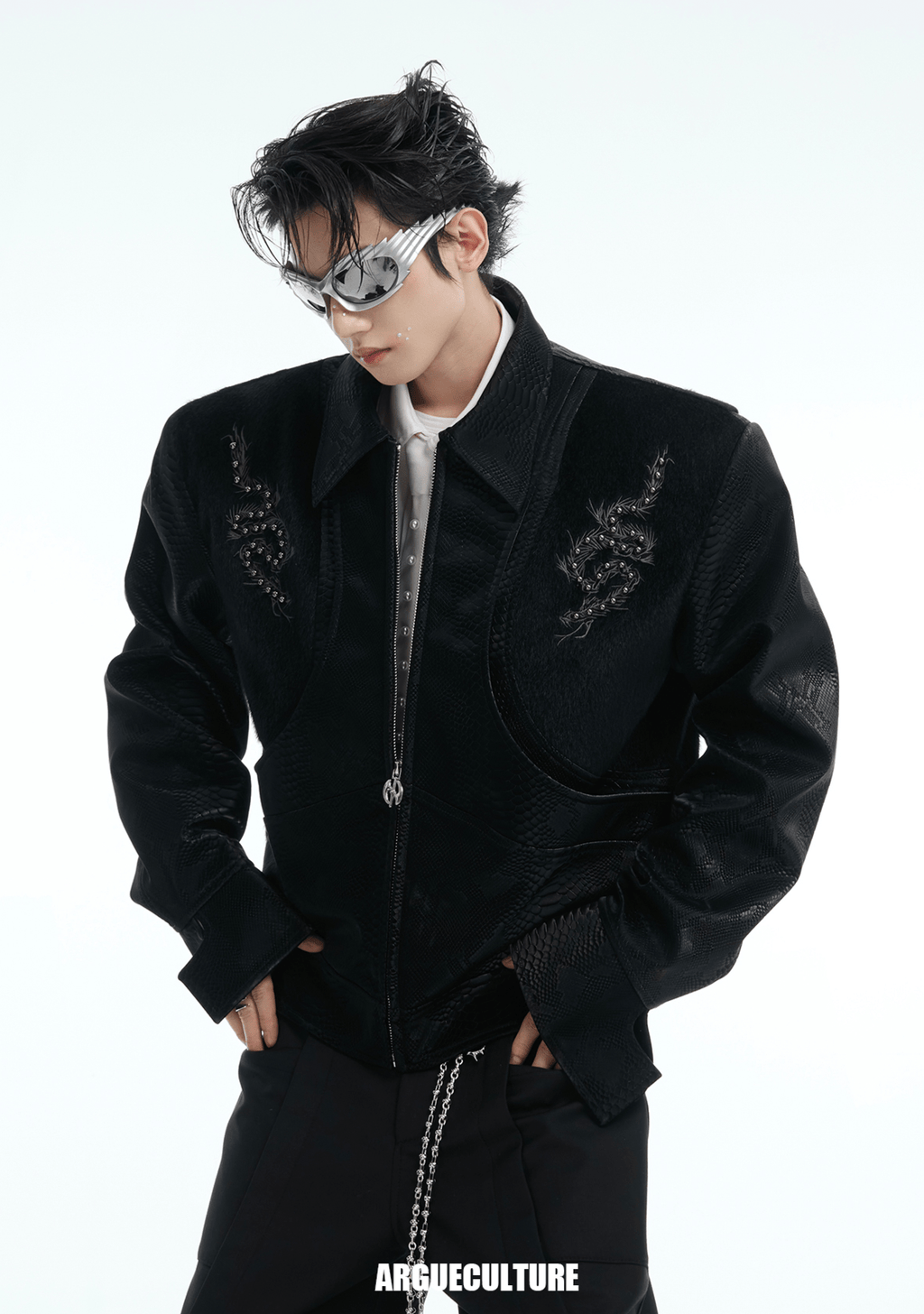 PU Leather Snake Spine Studded Embroidered Jacket - COPPING THREADS - ArguE CulturE
