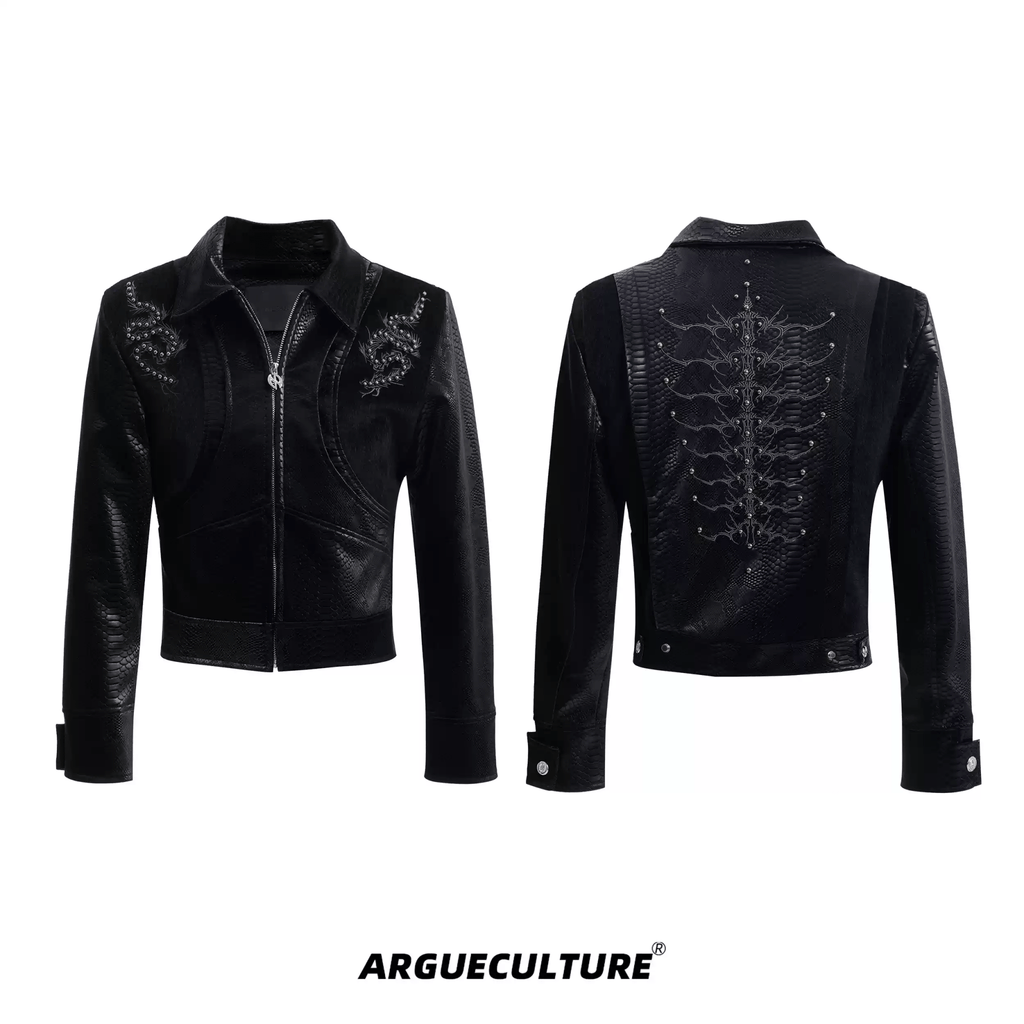 PU Leather Snake Spine Studded Embroidered Jacket - COPPING THREADS - ArguE CulturE