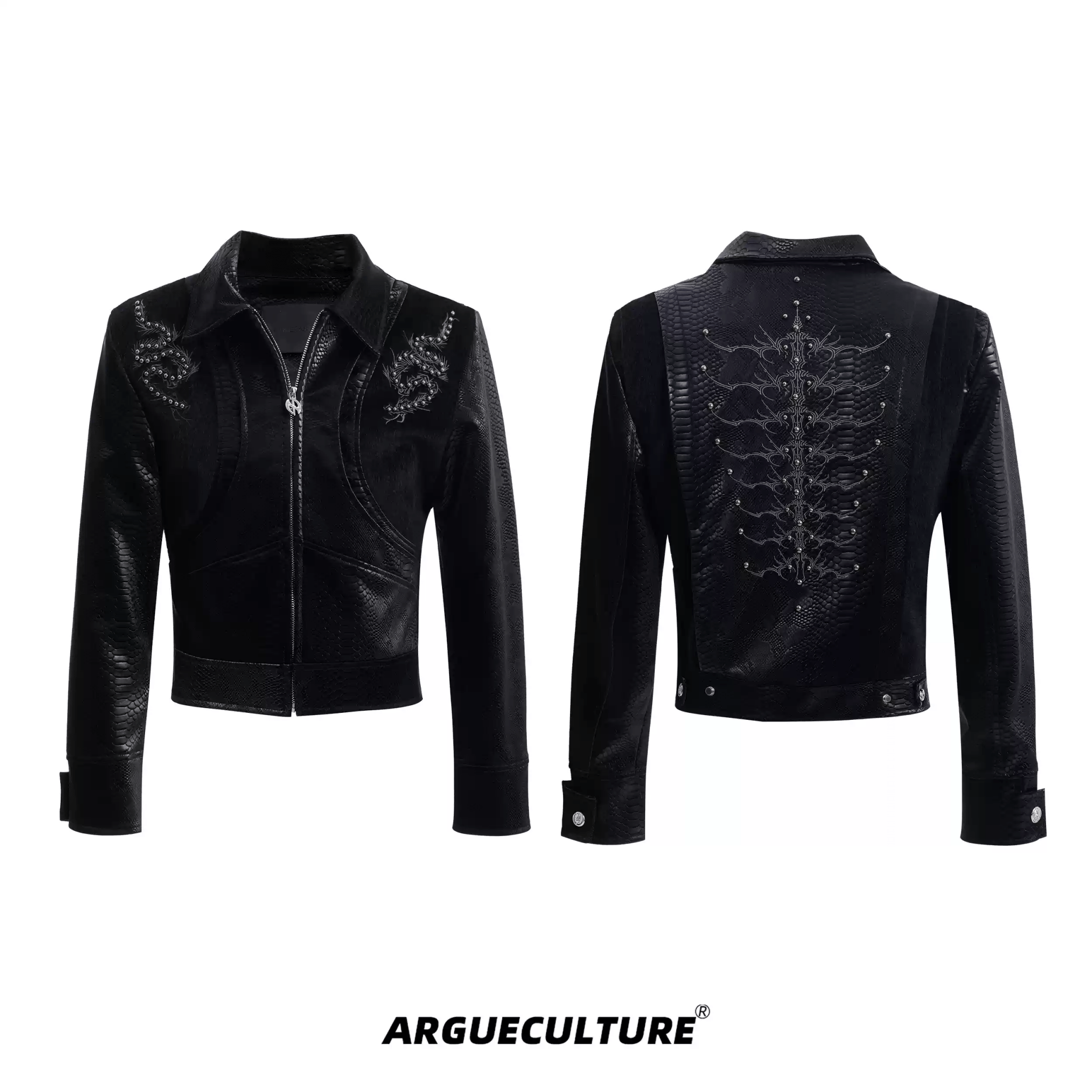 PU Leather Snake Spine Studded Embroidered Jacket - COPPING THREADS - ArguE CulturE