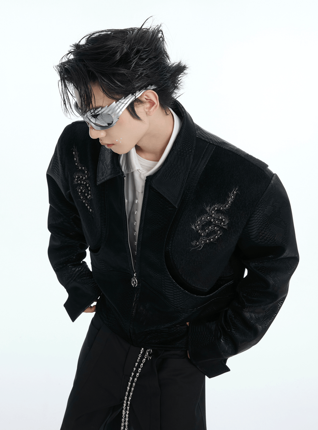 PU Leather Snake Spine Studded Embroidered Jacket - COPPING THREADS - ArguE CulturE
