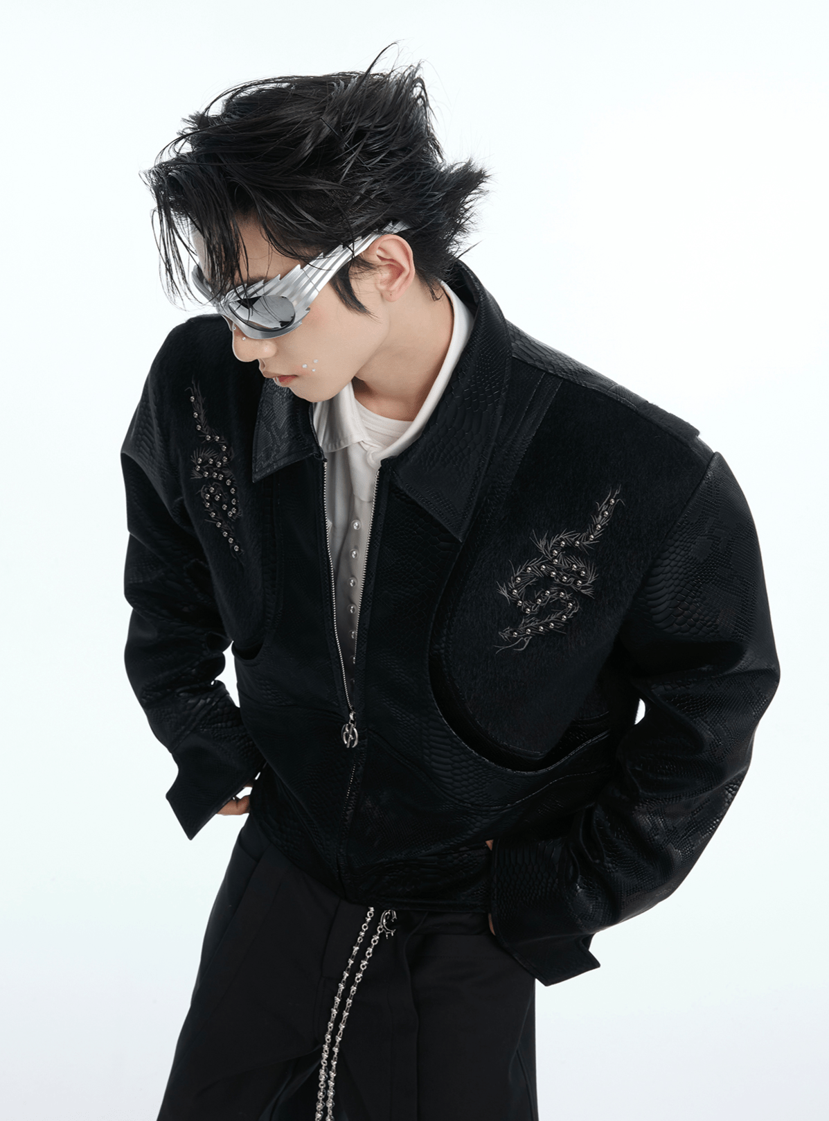 PU Leather Snake Spine Studded Embroidered Jacket - COPPING THREADS - ArguE CulturE