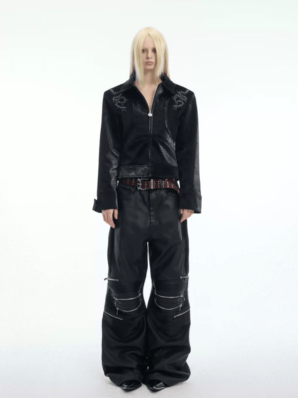 PU Leather Snake Spine Studded Embroidered Jacket - COPPING THREADS - ArguE CulturE