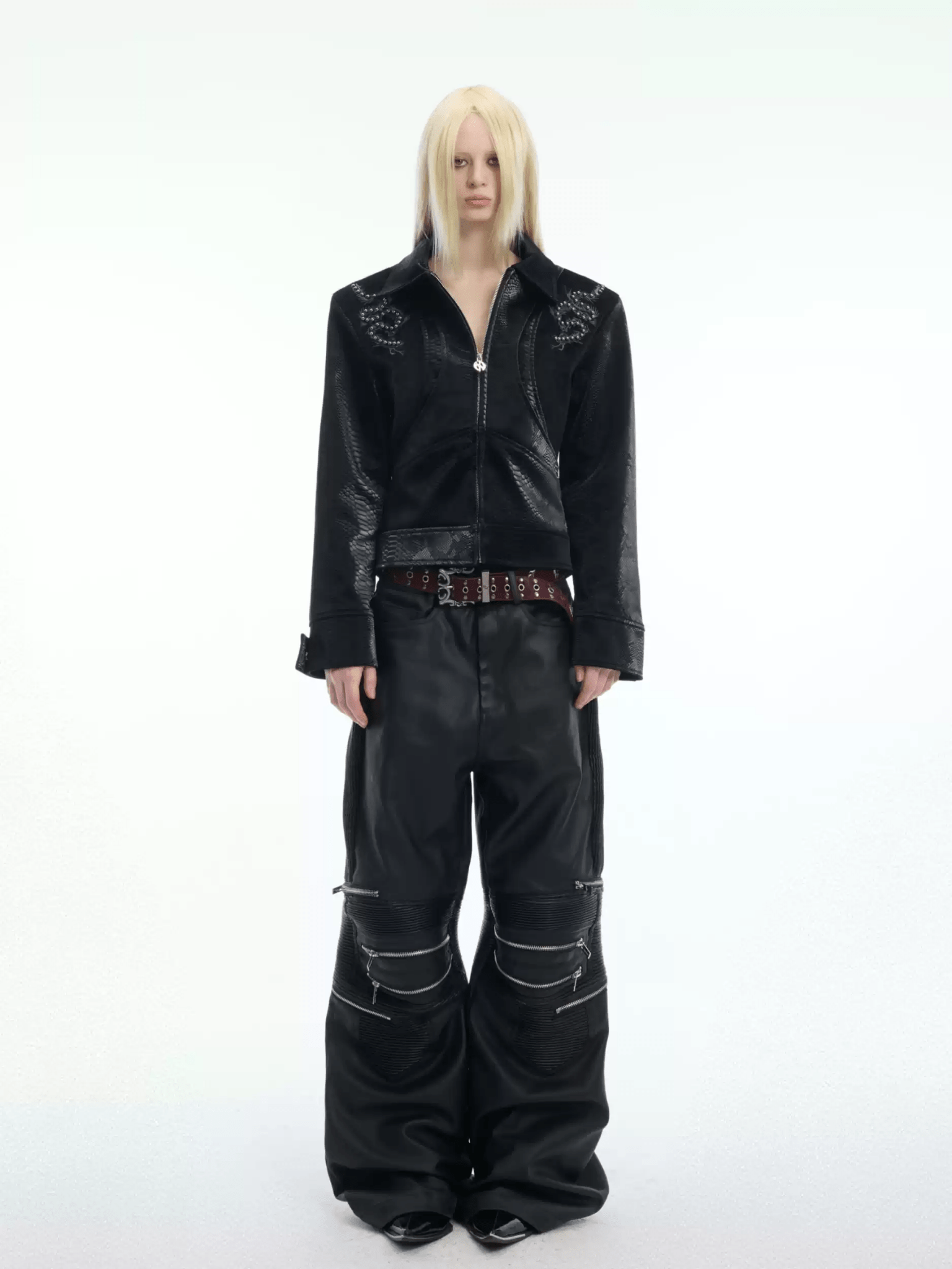 PU Leather Snake Spine Studded Embroidered Jacket - COPPING THREADS - ArguE CulturE