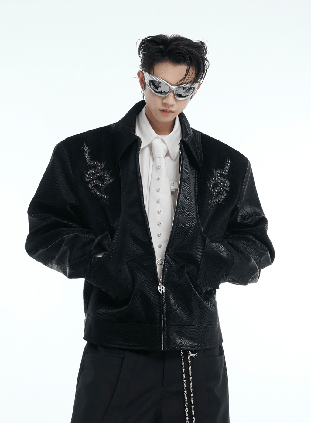 PU Leather Snake Spine Studded Embroidered Jacket - COPPING THREADS - ArguE CulturE